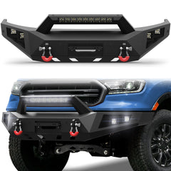 POFENZE Fits 2019-2023 Ford Ranger Front Bumper Off-Road Bumper Equipped with Winch Plate and LED Lights POFENZE