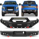 POFENZE For 2016-2025 Nissan Titan XD Front and Rear Bumper Set Off Road Steel Bumper w/Winch Plate and Lights POFENZE