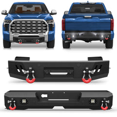 POFENZE For 2022 2023 2024 2025 Toyota Tundra Front and Rear Bumper Set Full-Width Off Road Steel Bumper w/Winch Plate, Lights, D-rings POFENZE