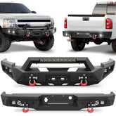POFENZE Front Bumper + Rear Bumper Combo Compatible with 2007-2013 Silverado 1500 Textured Black Pickup Bumper w/Winch Plate POFENZE