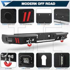 POFENZE Front Bumper and Rear Bumper Set for 2020-2023 Chevy Silverado 2500HD/3500HD | Winch Ready, LED Lights & Sensor Holes POFENZE