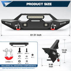 POFENZE Front Bumper for 1987-2006 Jeep Wrangler YJ TJ LJ, Winch Ready Steel Off-Road Bumper POFENZE