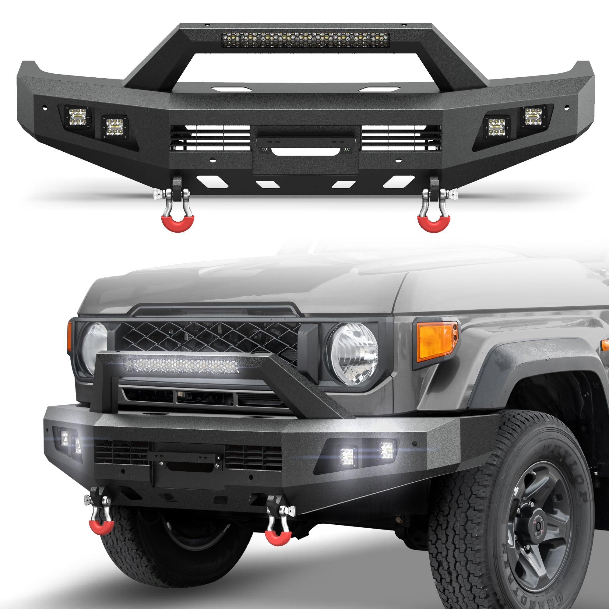 POFENZE Front Bumper for 2007-2023 Toyota Land Cruiser 70 Series LC76 LC78 LC79 POFENZE
