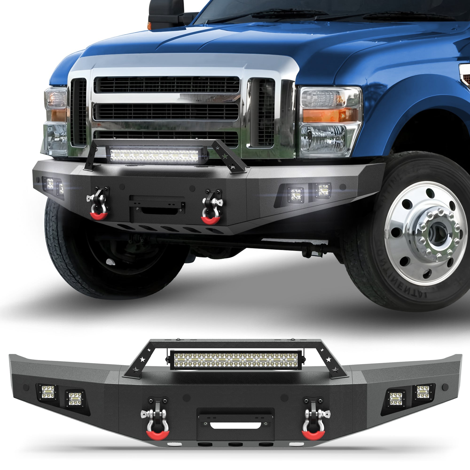POFENZE Front Bumper for 2008 2009 2010 Ford F250 F350 F450 F550 Super Duty, Winch Ready Steel Bumper POFENZE