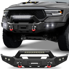POFENZE Front Bumper for 2021-2025 Ram 1500 TRX, Winch Ready Steel Bumper with LED Lights POFENZE