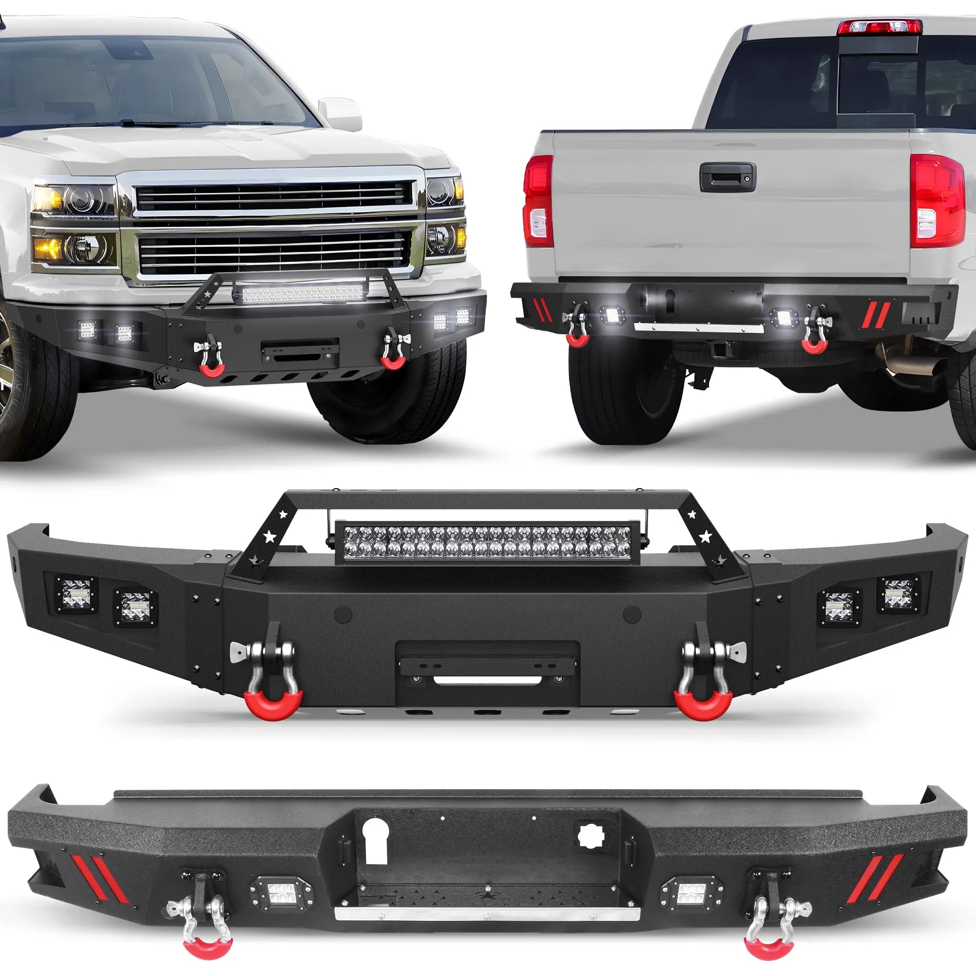 POFENZE Heavy Duty Chevy Silverado Front and Rear Bumper with Winch Plate for 2014-2015 Silverado 1500 Off Road Bumpers Fit Silverado 1500 POFENZE
