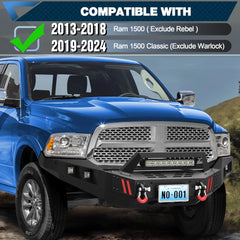 POFENZE Ram 1500 Front Bumper Fits 2013-2018 Dodge Ram 1500 and 2019-2024 Ram 1500 Classic Truck Bumper - POFENZE
