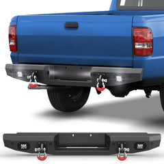 POFENZE Rear Bumper for 1993-2011 Ford Ranger, Full Width Steel Bumper with Step & LED Lights POFENZE