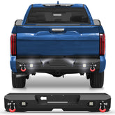 POFENZE Rear Bumper for 2022-2025 Toyota Tundra Black Steel Bumper for Tundra w/Step Plate, 2x18w Lights POFENZE