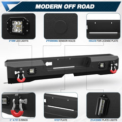 POFENZE Rear Bumper for 2022-2025 Toyota Tundra Black Steel Bumper for Tundra w/Step Plate, 2x18w Lights POFENZE