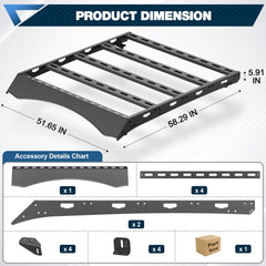 POFENZE Roof Rack for 2022-2025 Ford Maverick, Full Platform Steel Roof Rack, Drill-On, 800 lbs Static Capacity POFENZE