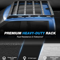 POFENZE Roof Rack for 2022-2026 Toyota Tundra CrewMax 4-Door, Flat Platform Steel Roof Rack with 4 Side Lights, Drill-On, 800 lbs Static Capacity POFENZE