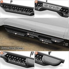 POFENZE Running Boards Two Raised Step Compatible with 2024-2025 Toyota Tacoma Crew Cab with 4 Full-Size Doors POFENZE