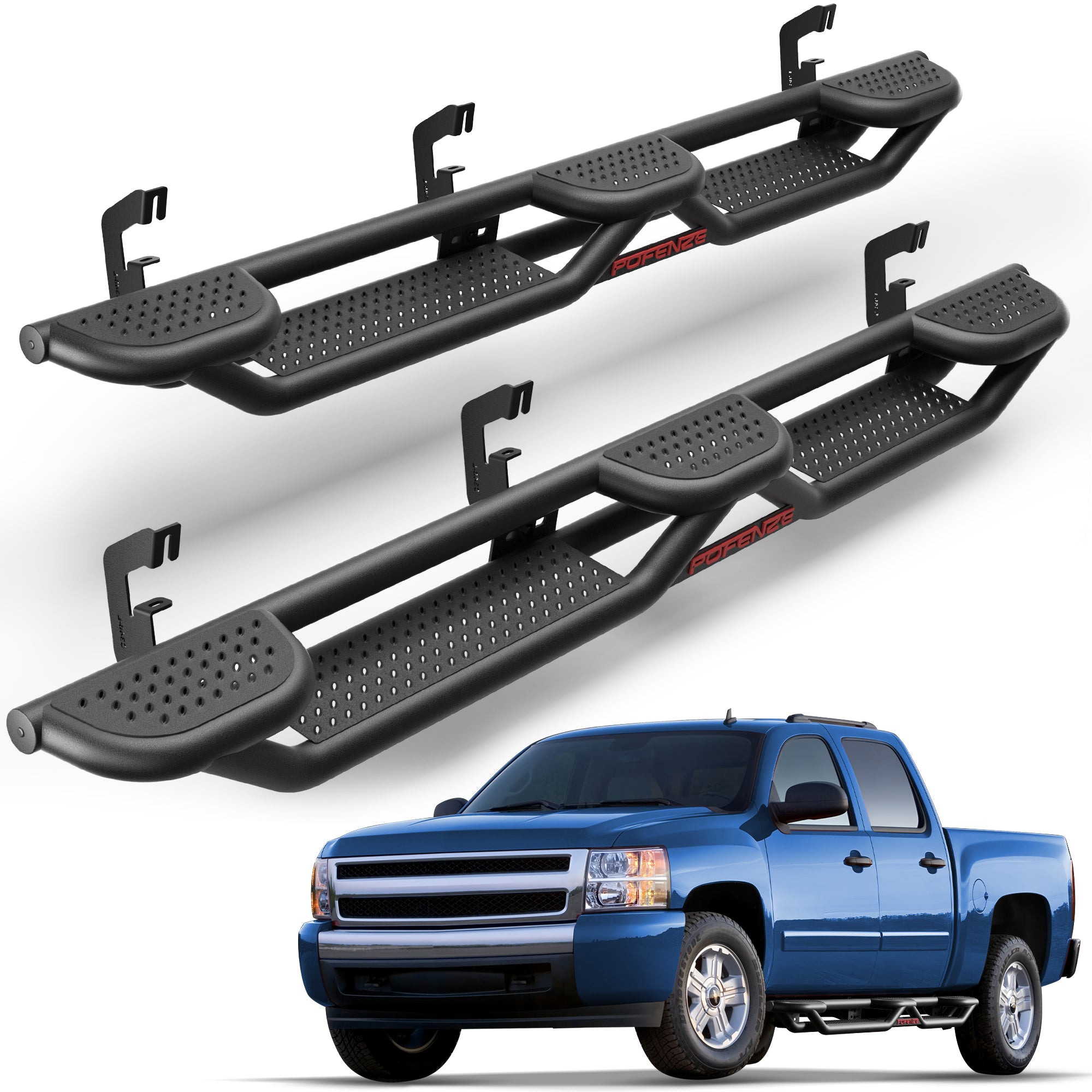POFENZE Running Boards for 2007-2018 Silverado Sierra 1500 & 2007-2019 2500HD 3500HD Crew Cab POFENZE