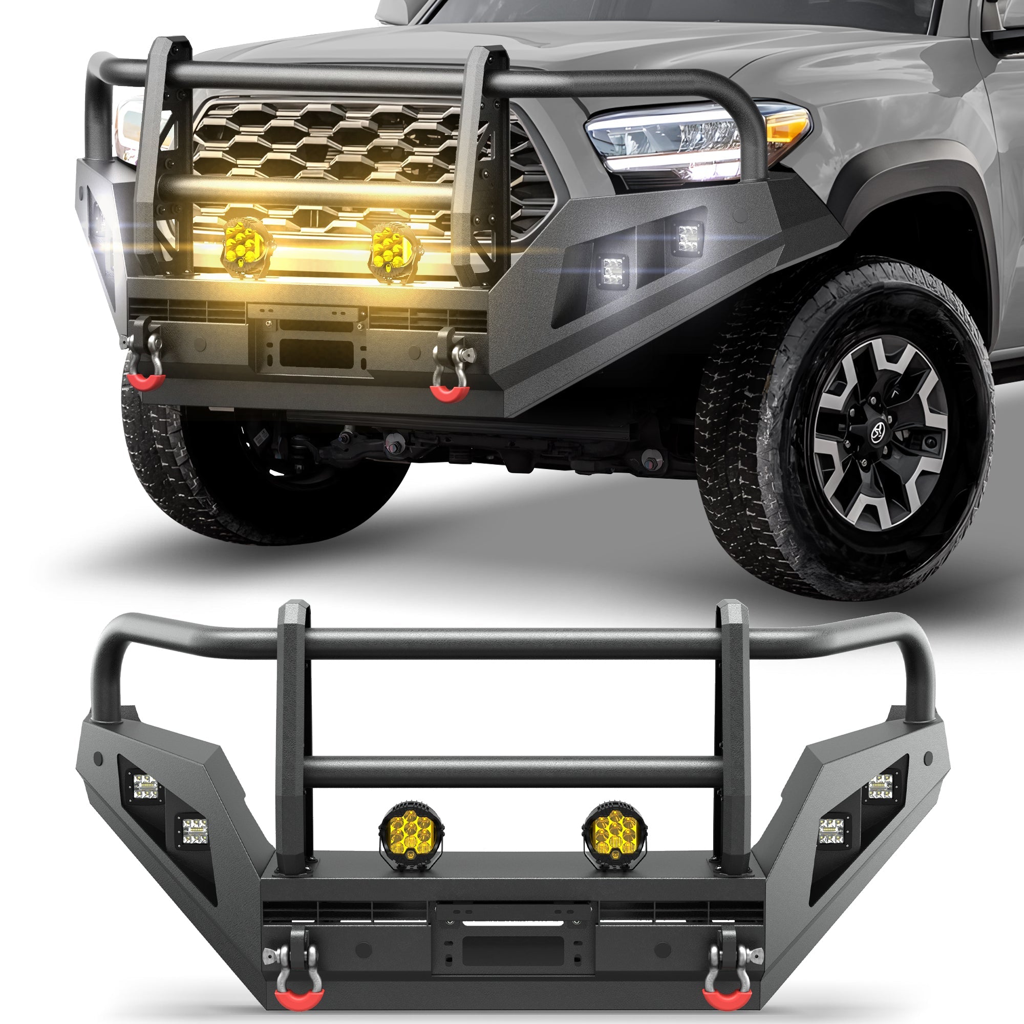 POFENZE Tacoma Front Bumper with Grille Guard for 2016-2023 Toyota Tacoma 3rd Gen POFENZE