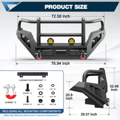 POFENZE Tacoma Front Bumper with Grille Guard for 2016-2023 Toyota Tacoma 3rd Gen POFENZE