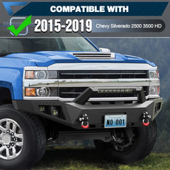 Pickup Truck Front Bumper Compatible with 2015-2019 Chevy Silverado 2500 3500 HD Off-Road Bumper Equipped with Winch Plate, Sensor Holes - POFENZE