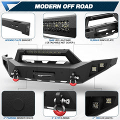 Pickup Truck Front Bumper Compatible with 2015-2019 Chevy Silverado 2500 3500 HD Off-Road Bumper Equipped with Winch Plate, Sensor Holes - POFENZE