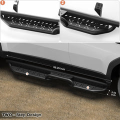 Prado Running Boards Two Raised Side Step Compatible for Toyota Prado LC250 2024-2025, 2 Stairs Step Rails Powder Coated Black Carbon Steel Nerf Bars POFENZE