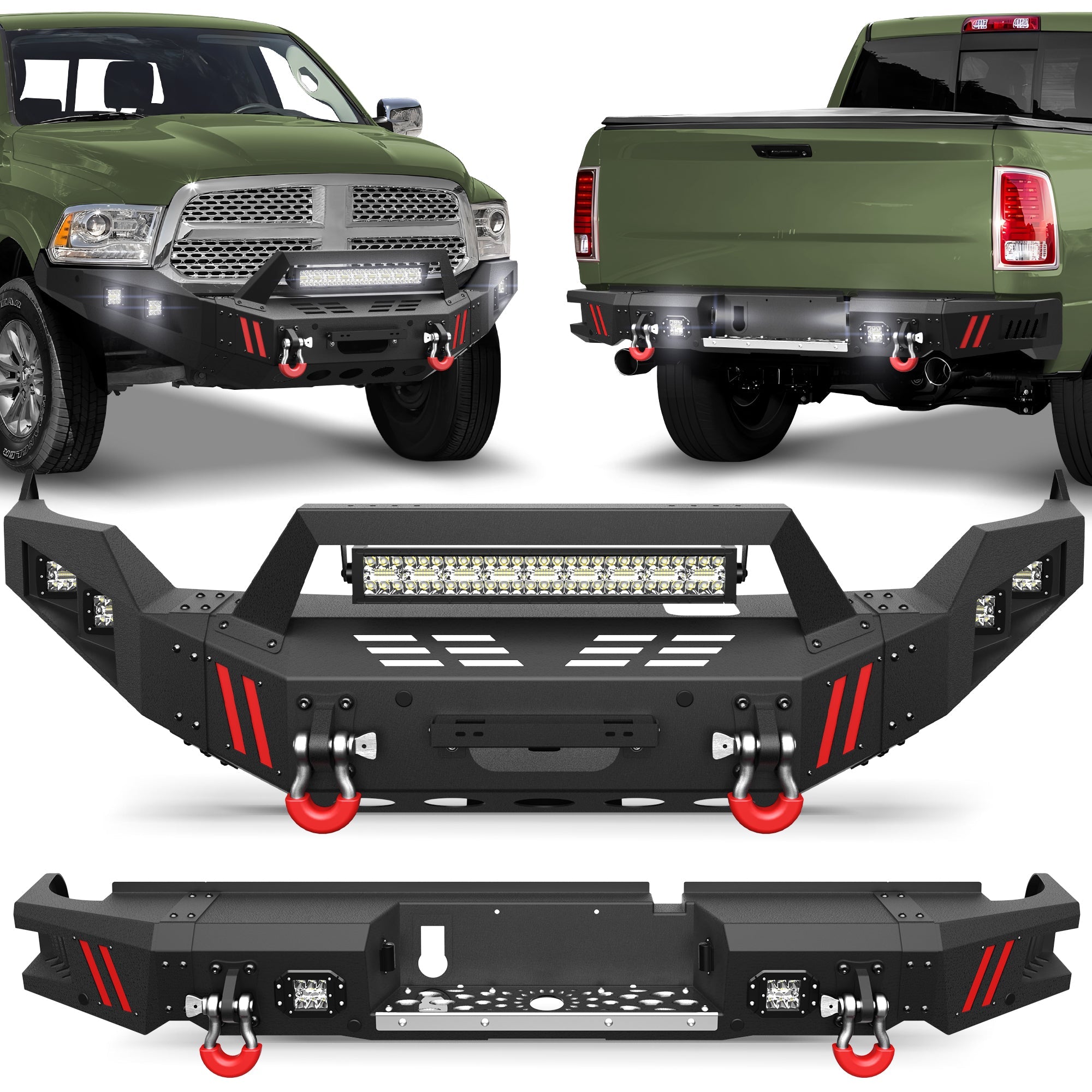 POFENZE Dodge Ram 1500 front and rear bumper combo installed for 2013-2018, including 2019-2024 Classic