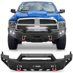 Ram 1500 Front Bumper for 2009-2012 Ram 1500 Pickup, w/Winch Plate, LED Lights, D-rings and License Plate Bracket POFENZE