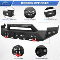 Ram 1500 Front Bumper for 2009-2012 Ram 1500 Pickup, w/Winch Plate, LED Lights, D-rings and License Plate Bracket POFENZE