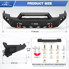 Ram 1500 Front Bumper for 2009-2012 Ram 1500 Pickup, w/Winch Plate, LED Lights, D-rings and License Plate Bracket POFENZE