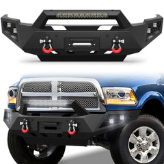 Ram 2500 Front Bumper Full Width for 2010-2018 Dodge Ram 2500/3500 Pickup, w/Winch Plate, LED Lights, D-rings and License Plate Bracket POFENZE