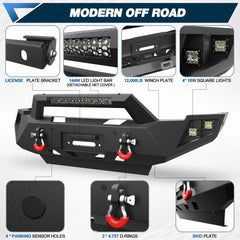 Ram 2500 Front Bumper Full Width for 2010-2018 Dodge Ram 2500/3500 Pickup, w/Winch Plate, LED Lights, D-rings and License Plate Bracket POFENZE