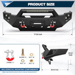 Ram 2500 Front Bumper Full Width for 2010-2018 Dodge Ram 2500/3500 Pickup, w/Winch Plate, LED Lights, D-rings and License Plate Bracket POFENZE