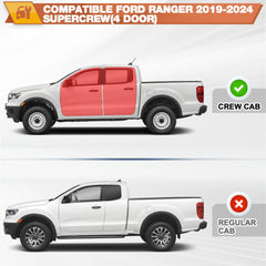 Ranger Running Boards Two Raised Side Step Ford Ranger 2019-2024 SuperCrew(4 Door), 2 Stairs Step Rails Powder Coated Black Carbon Steel Nerf Bars POFENZE