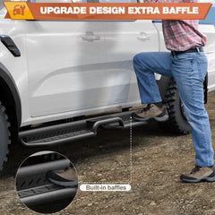 Ranger Running Boards Two Raised Side Step Ford Ranger 2019-2024 SuperCrew(4 Door), 2 Stairs Step Rails Powder Coated Black Carbon Steel Nerf Bars POFENZE