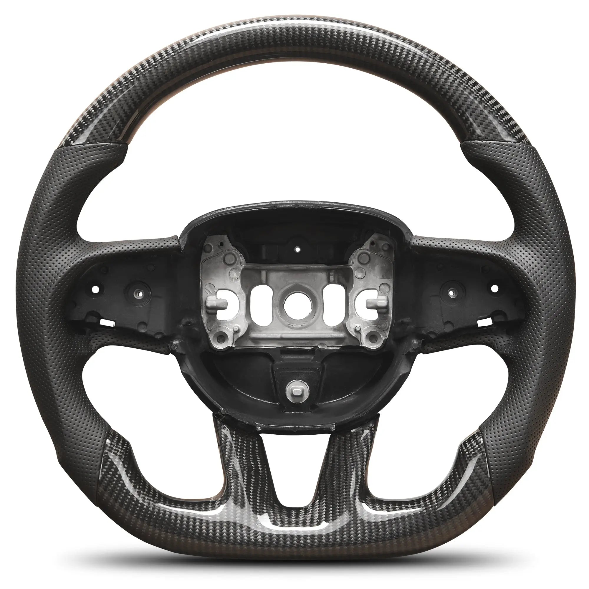 Real Carbon Fiber Steering Wheel For Dodge Challenger 2015-2020 D-shaped Flat-bottom Nappa Perforated Leather Steering Wheel Grip Hand-Stitched POFENZE