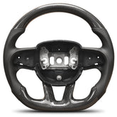 Real Carbon Fiber Steering Wheel For Dodge Challenger 2015-2020 D-shaped Flat-bottom Nappa Perforated Leather Steering Wheel Grip Hand-Stitched POFENZE