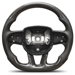 Real Carbon Fiber Steering Wheel For Dodge Challenger 2015-2020 D-shaped Flat-bottom Nappa Perforated Leather Steering Wheel Grip Hand-Stitched POFENZE