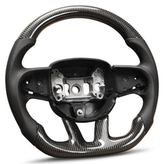 Real Carbon Fiber Steering Wheel For Dodge Challenger 2015-2020 D-shaped Flat-bottom Nappa Perforated Leather Steering Wheel Grip Hand-Stitched POFENZE