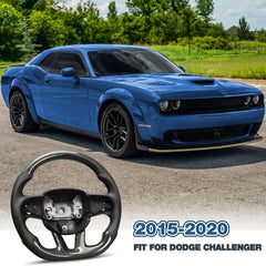 Real Carbon Fiber Steering Wheel For Dodge Challenger 2015-2020 D-shaped Flat-bottom Nappa Perforated Leather Steering Wheel Grip Hand-Stitched POFENZE