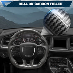 Real Carbon Fiber Steering Wheel For Dodge Challenger 2015-2020 D-shaped Flat-bottom Nappa Perforated Leather Steering Wheel Grip Hand-Stitched POFENZE
