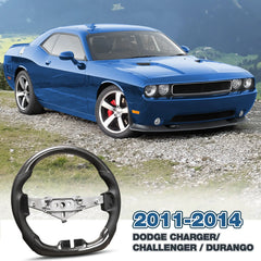 Real Carbon Fiber Steering Wheel For Dodge Charger Challenger Durango 2011-2014 D-shaped Nappa Perforated Leather Flat-bottom Steering Wheel Grip Hand-Stitched POFENZE
