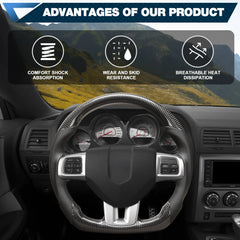Real Carbon Fiber Steering Wheel For Dodge Charger Challenger Durango 2011-2014 D-shaped Nappa Perforated Leather Flat-bottom Steering Wheel Grip Hand-Stitched POFENZE
