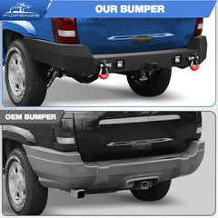 Rear Bumper Compatible with 2nd Gen Grand Cherokee WJ 1999-2004 Textured Black Off-road Back Bumper POFENZE
