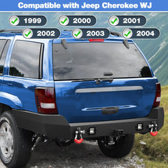 Rear Bumper Compatible with 2nd Gen Grand Cherokee WJ 1999-2004 Textured Black Off-road Back Bumper POFENZE