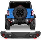 Rear Bumper Compatible with Ford Bronco 2021-2024, Textured Black Pickup Truck Bumper for 2021 2022 2023 2024 Ford Bronco, with Step Plate, Lights & D-rings (Excluding Bronco Sport or Raptor) POFENZE