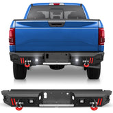 Rear Bumper Compatible with Ford F-150 2015-2023, Textured Black Pickup Truck F150 Bumper with Stainless Steel Step Plate, Lights and D-ring (Excluding Raptor & Ecoboost) POFENZE