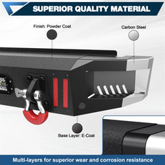 Rear Bumper Compatible with Ford F-150 2015-2023, Textured Black Pickup Truck F150 Bumper with Stainless Steel Step Plate, Lights and D-ring (Excluding Raptor & Ecoboost) POFENZE