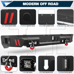 Rear Bumper Compatible with Ram 1500 2019-2024, Textured Black Pickup Truck Bumper for Ram 1500, with Step Plate, Lights, Sensor Holes and D-rings (Exclude Classic) POFENZE