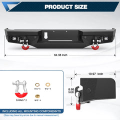 Rear Bumper Fit for Gladiator JT 2020 2021 2022 2023 2024 POFENZE