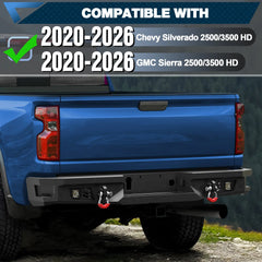 Rear Bumper Full Width Offroad Bumper for 2020-2026 Chevy Silverado and GMC Sierra 2500/3500 Trucks POFENZE