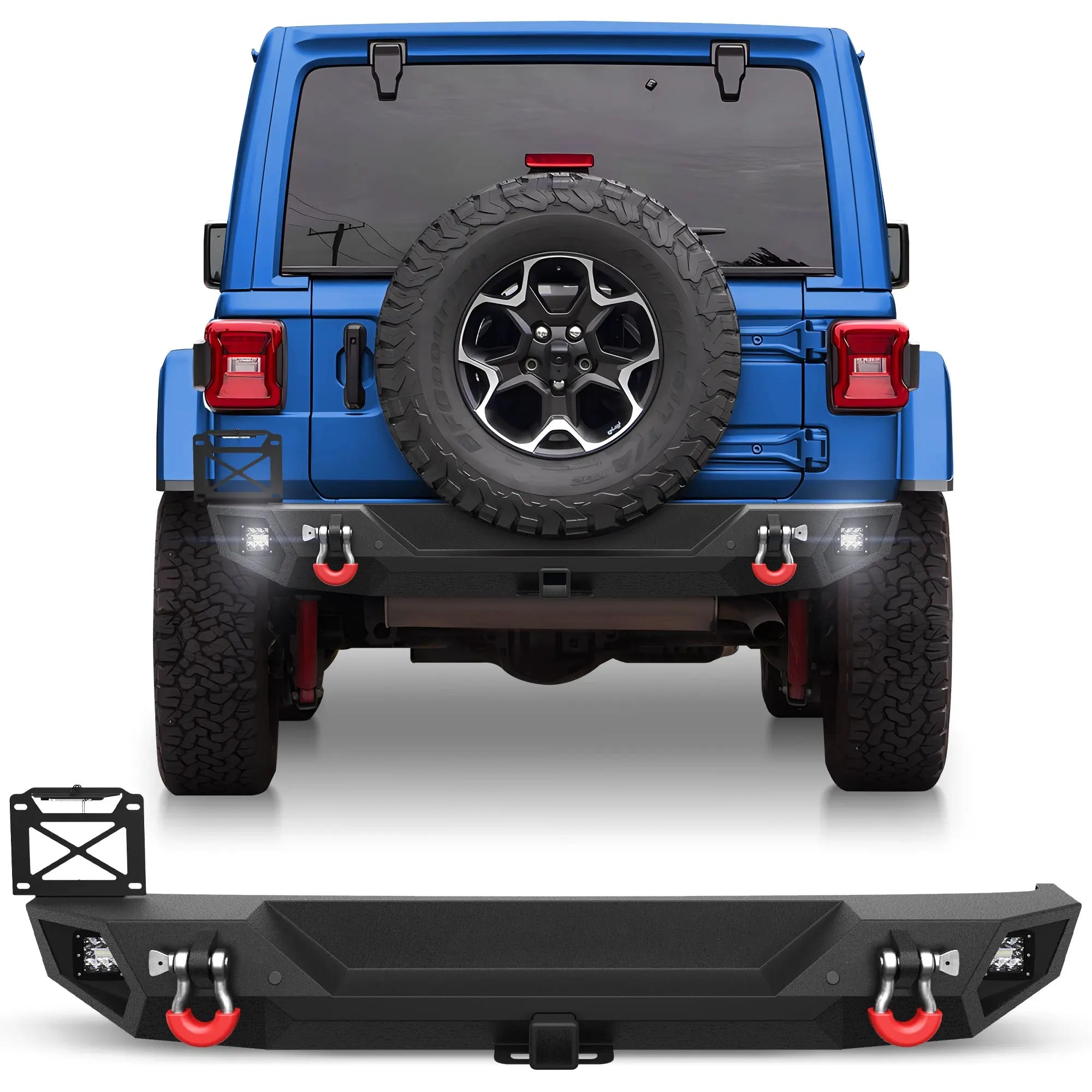 Rear Bumper Full Width for Wrangler JL JLU 2019-2024, Textured Black Rear Bumper with 2" Hitch Receiver POFENZE