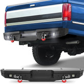 Rear Bumper for 1992-1997 F150 Full Width Offroad Bumper w/Step Plate, 2x18w Lights, D-rings, License Plate Lights for 1992-1997 Ford F150 F250 F350 Pickup Trucks POFENZE